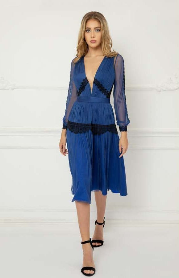 Sheer Long Sleeve Embroidered Tulle and Lace Dress