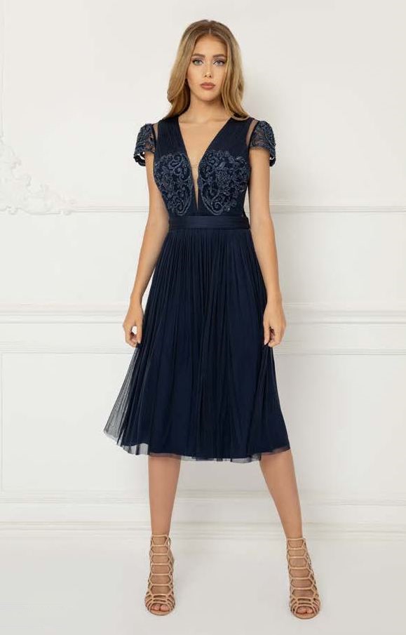 Embroidered Tulle Cap Sleeve Dress