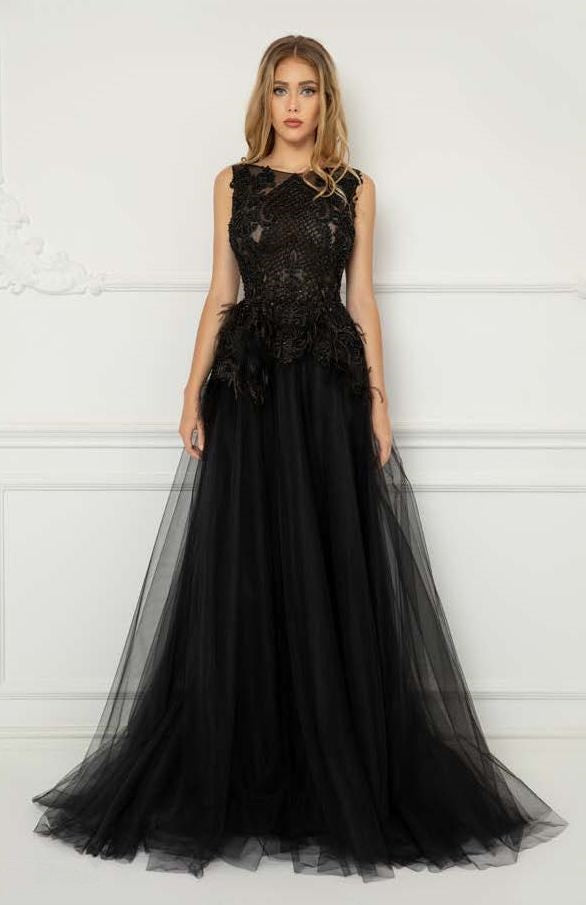Embroidered Tulle Sleeveless  Gown