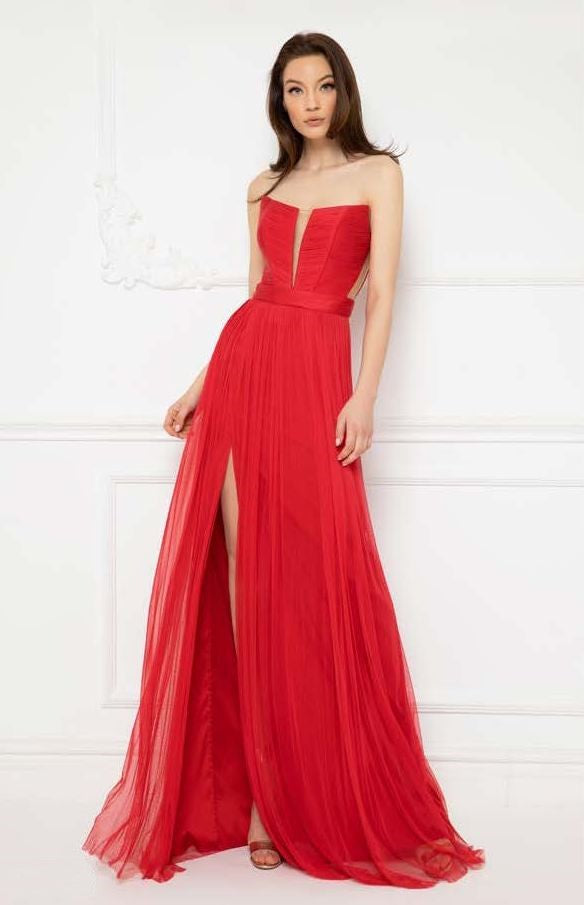 Strapless Pleated Tulle Gown