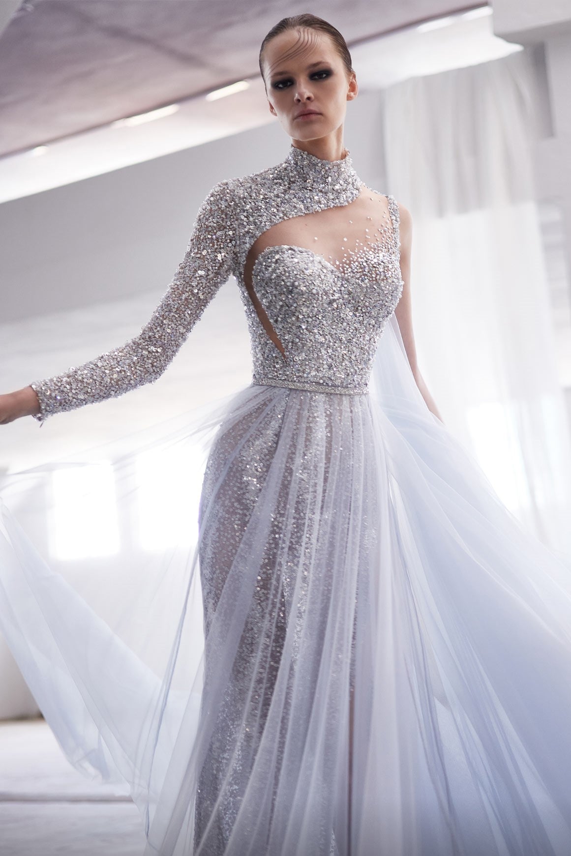 Embellished Gown with Overskirt