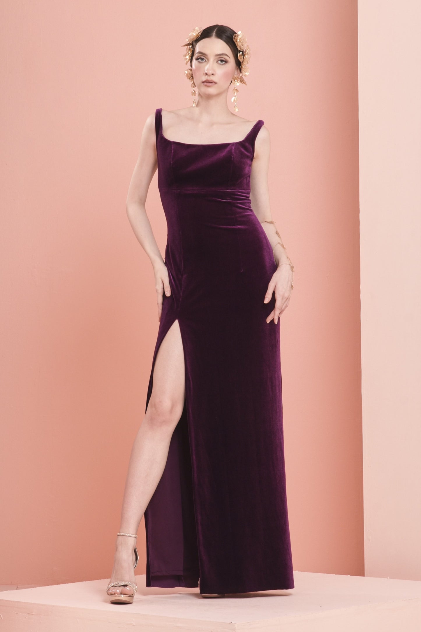 Square Neck Velvet Gown