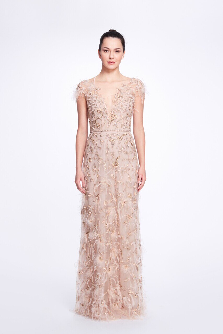 V-Neckline Illusion Tulle Gown