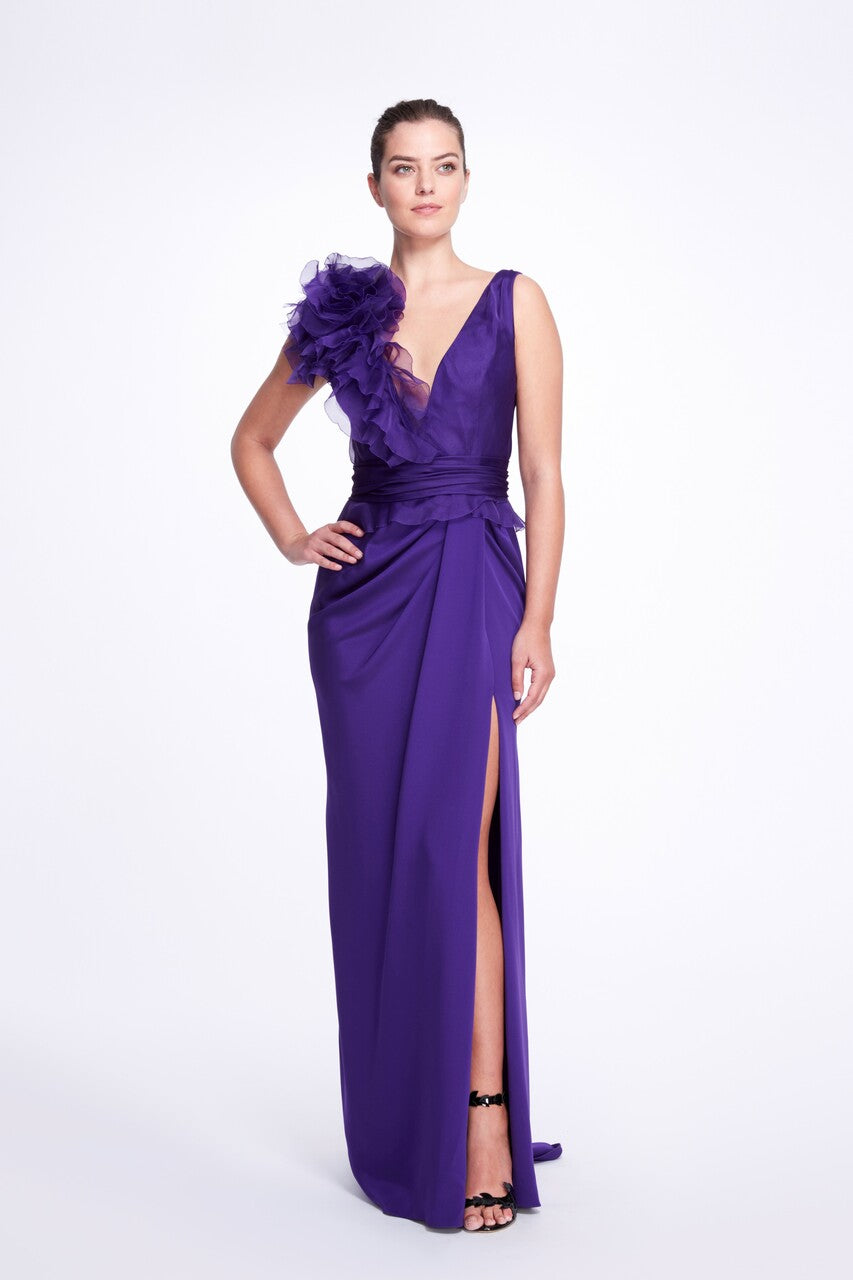 V-Neckline Applique Slit Gown