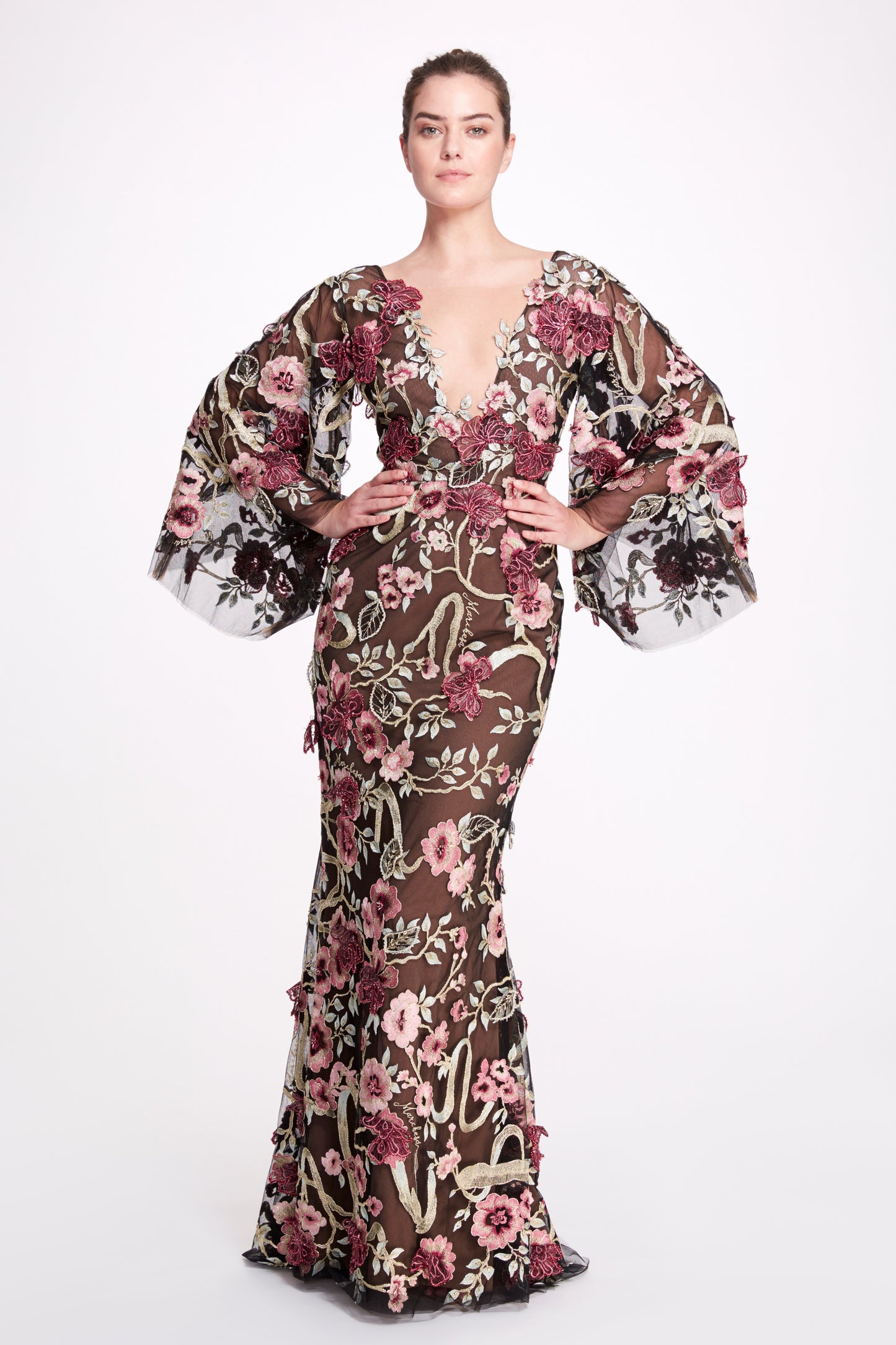 Floral Cape Sleeve Gown