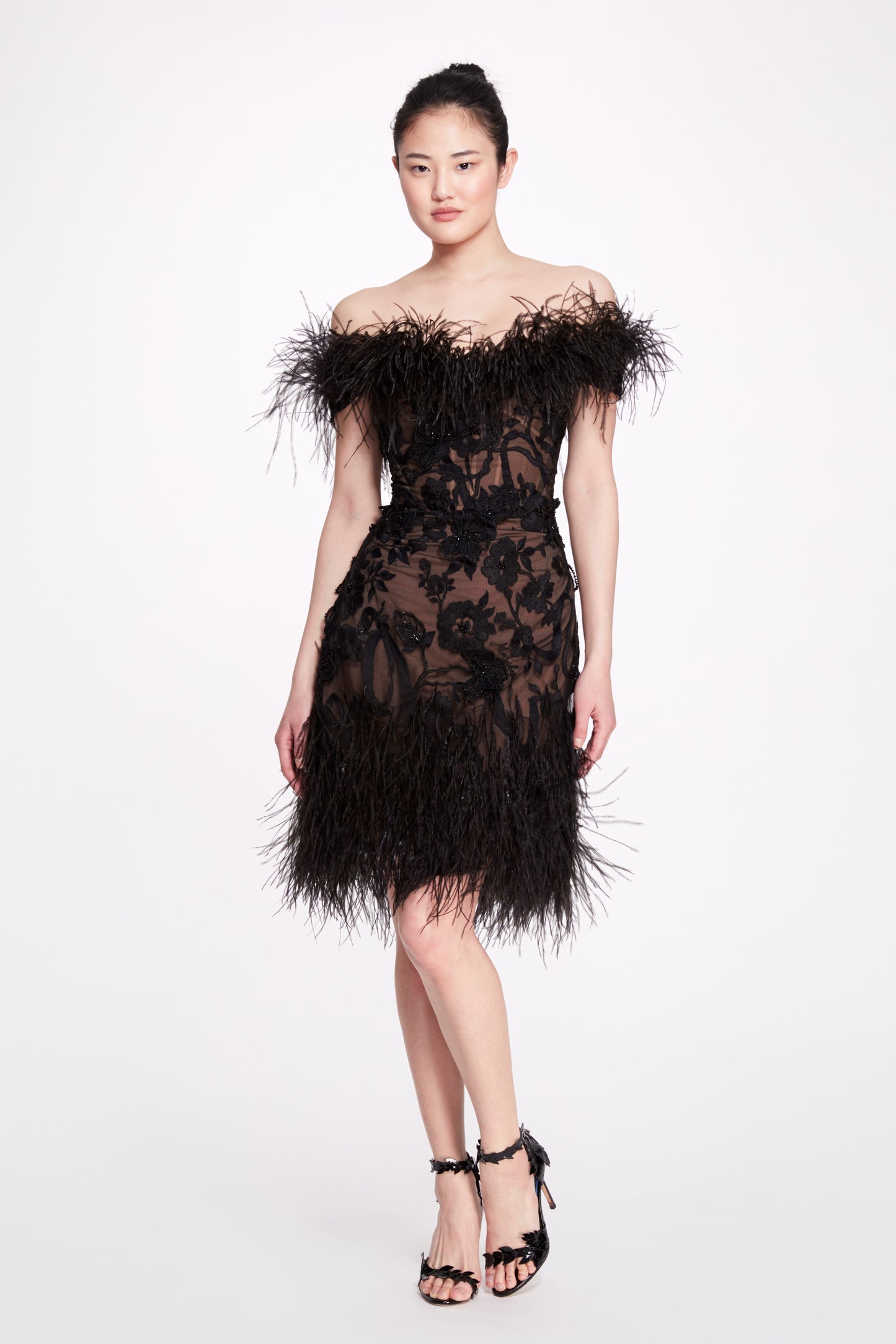 Feathered Off Shoulder Dress