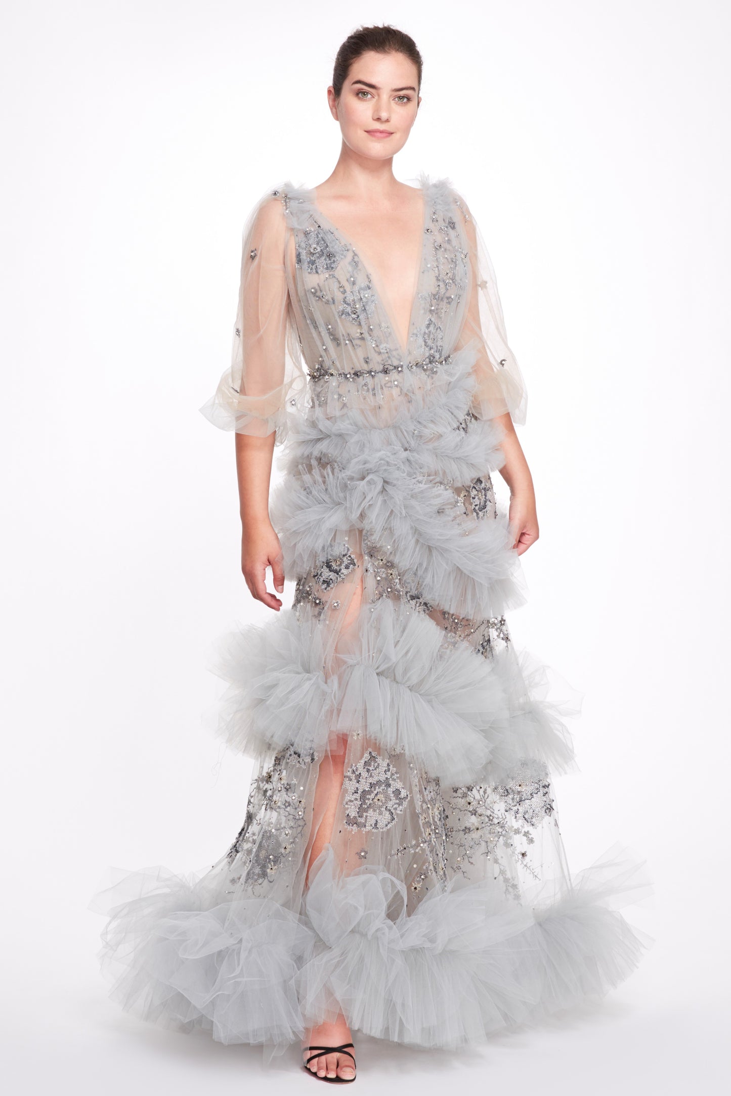 Deep V-Neckline Tulle Gown