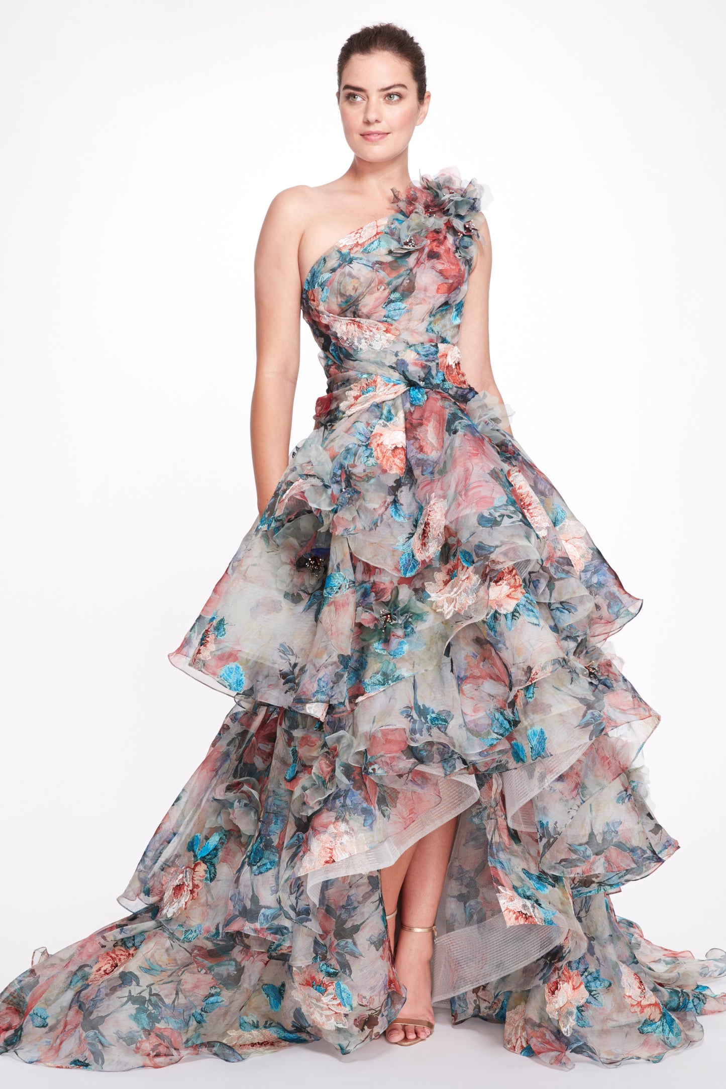 One Shoulder Tiered Silk Gown