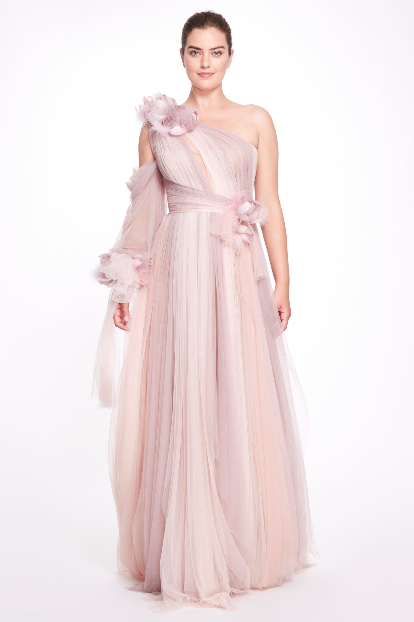 3D Floral Appliquéd One Shoulder Gown