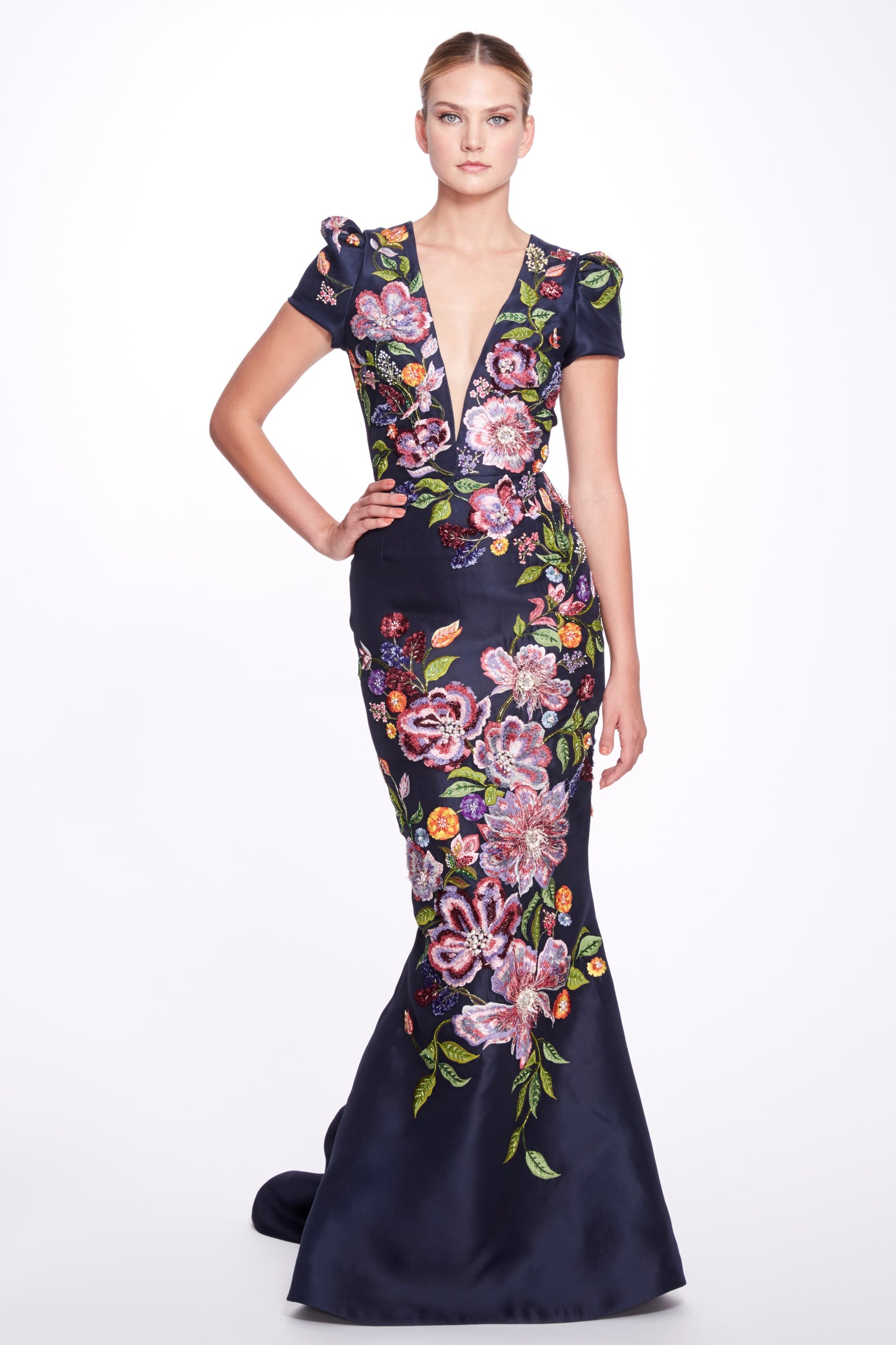 Deep V Floral Gown