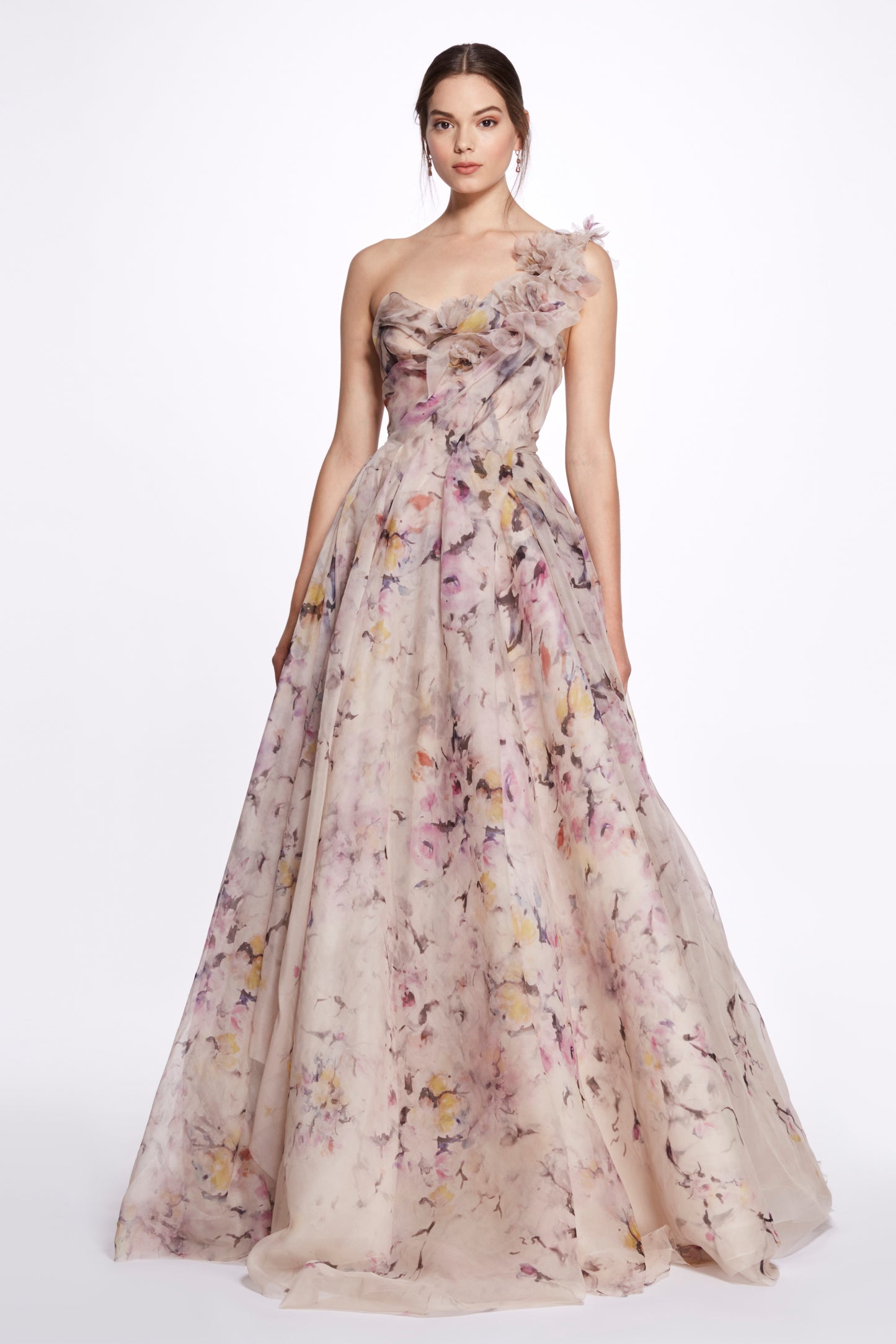 One Shoulder Print Ball Gown
