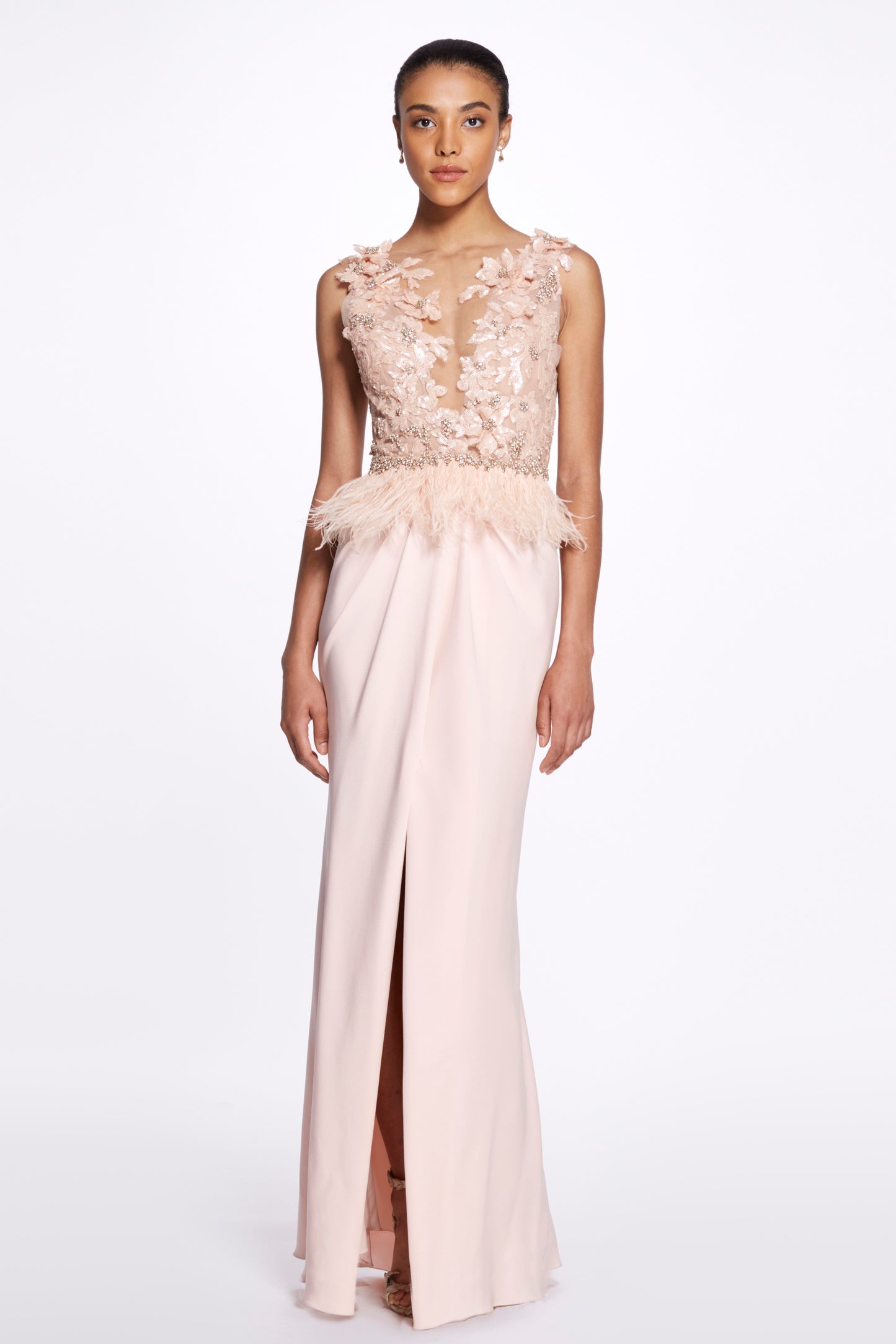 Satin Crepe Slit Gown