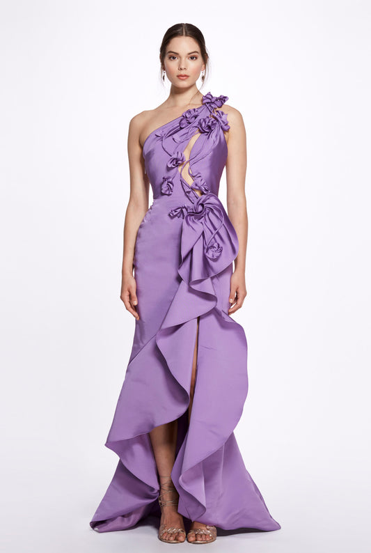 One Shoulder Fishtail Faille Gown