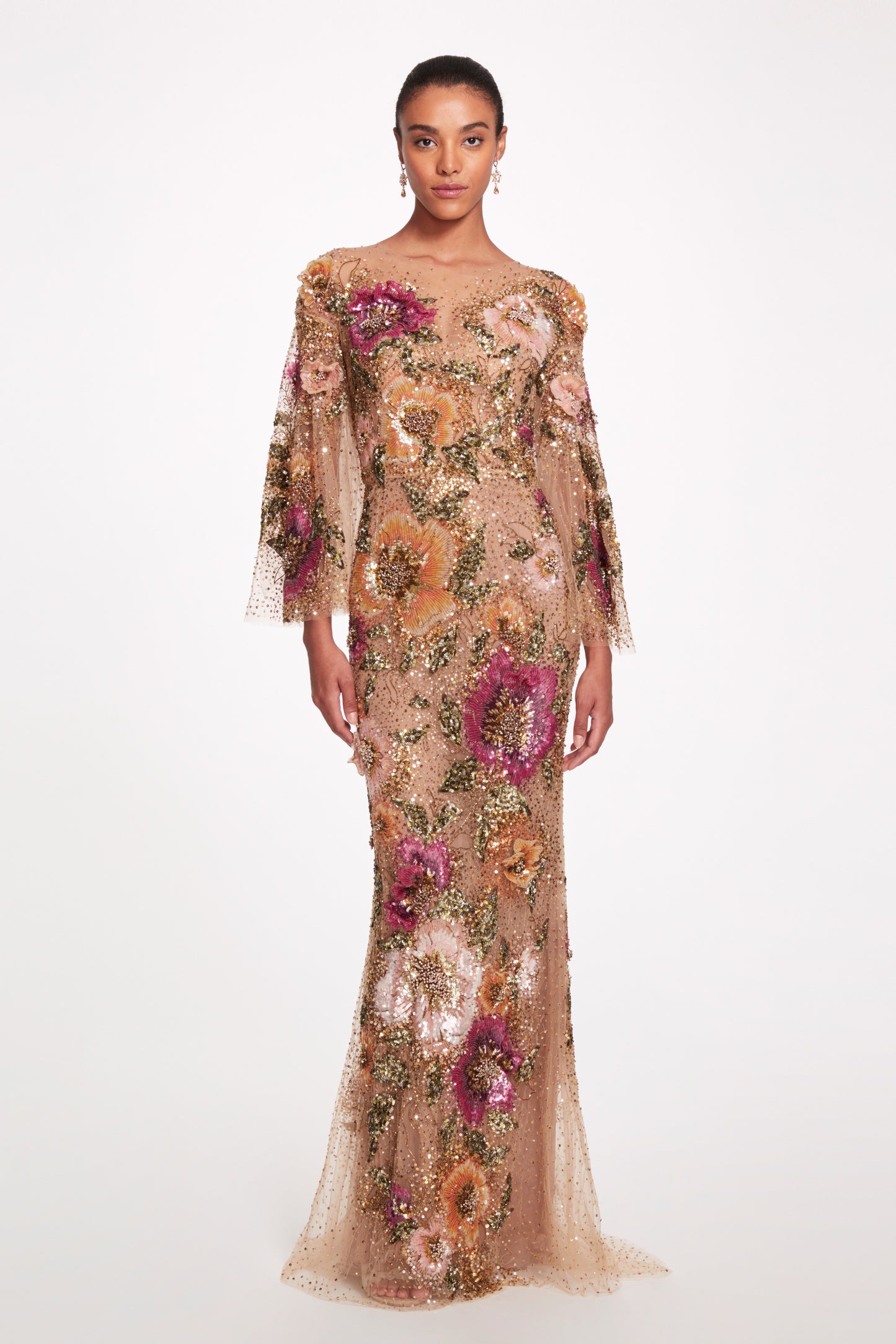 Embroidered Illusion Tulle Gown