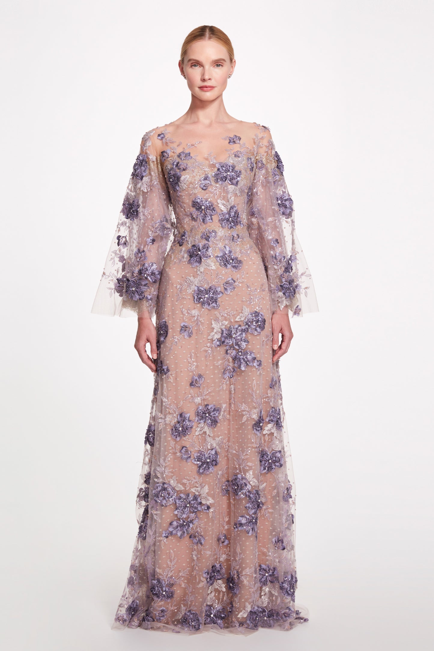 Embroidered Illusion Tulle Gown