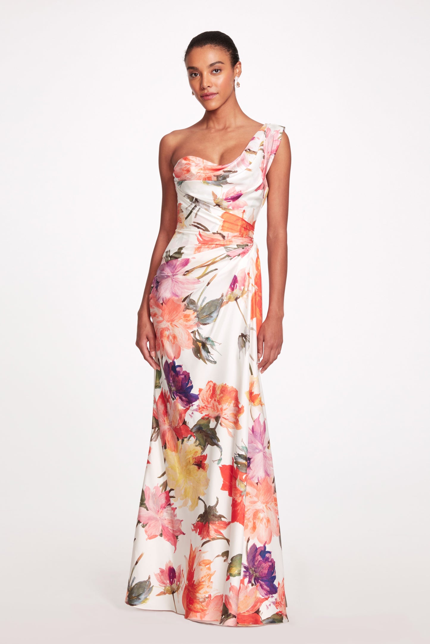 Floral Print Silk Twill Drape Gown