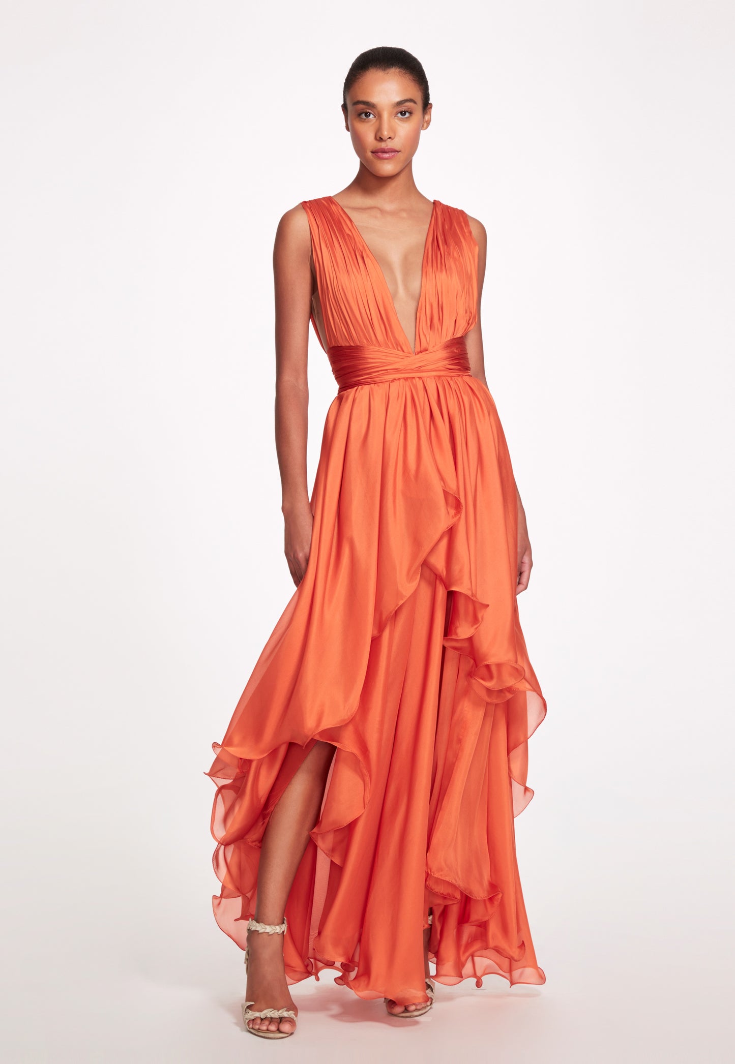 Deep V Neckline Grecian A-Line Gown