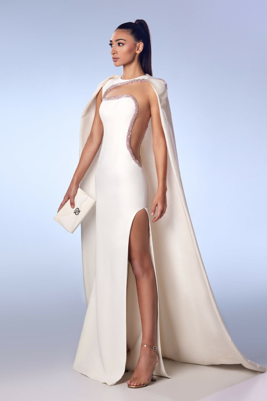 Taffeta Cape and Crepe Gown