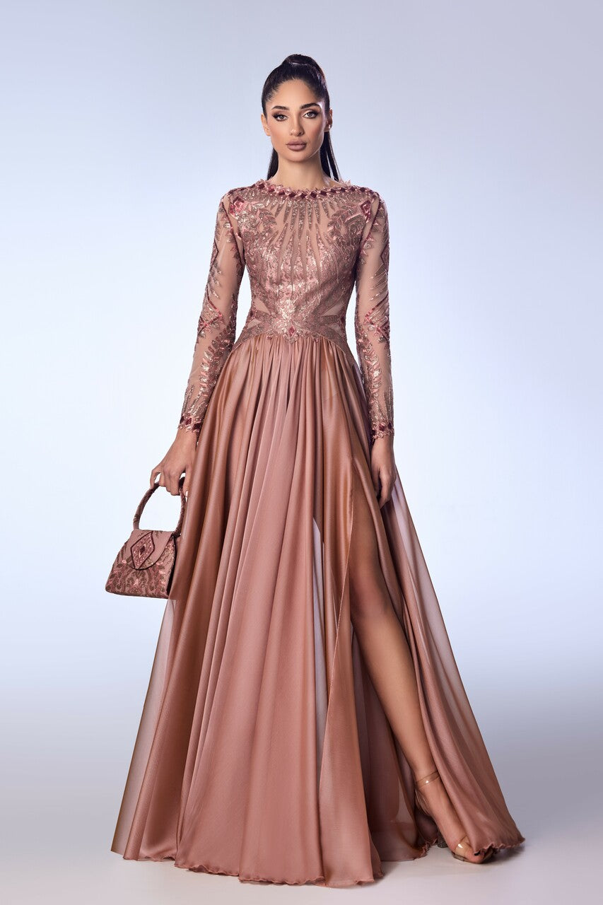 Embroidered Cassida Mousseline Gown