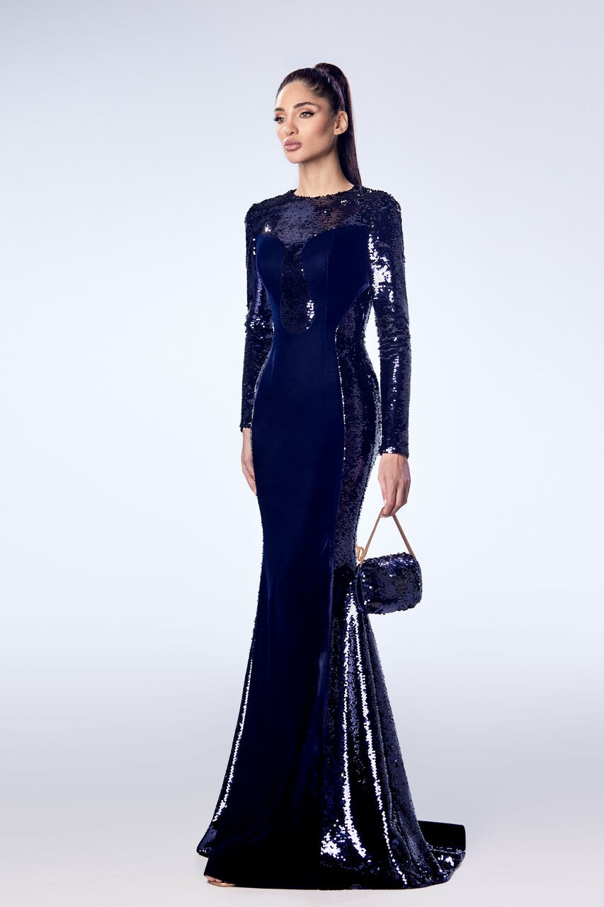 Sequin and Viscose Velvet Gown