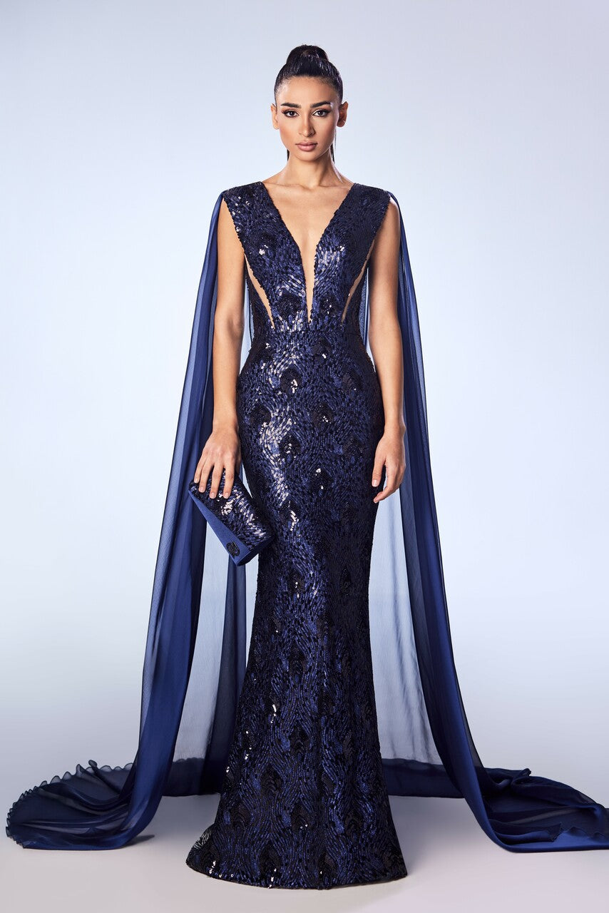 V-Neck Sleeveless Beaded Gown