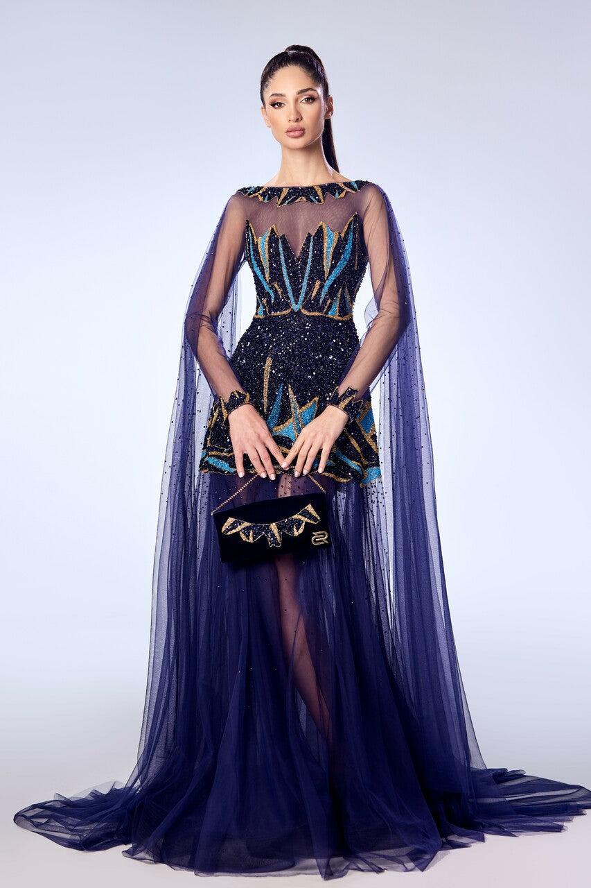 Short Beaded Tulle Gown