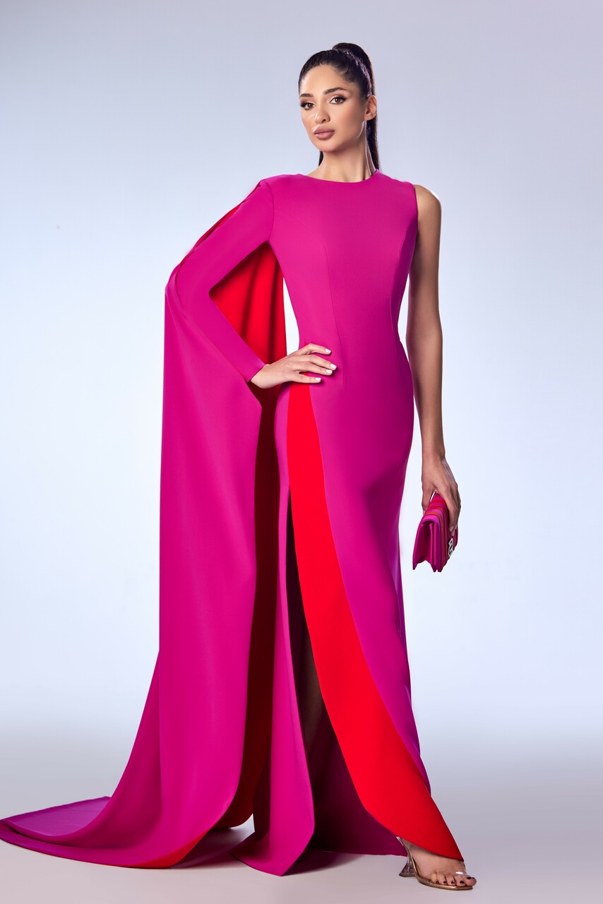 Crepe Cape Sleeve Marocain Gown