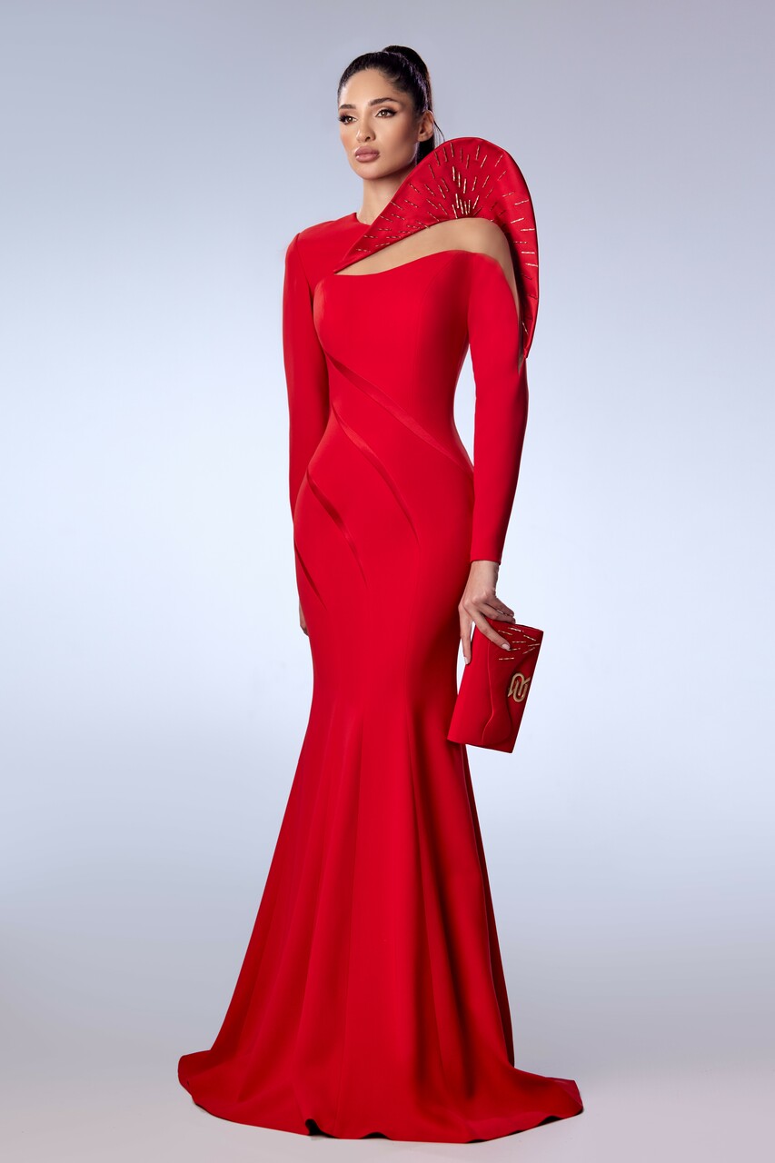 Crepe Gown with Beading