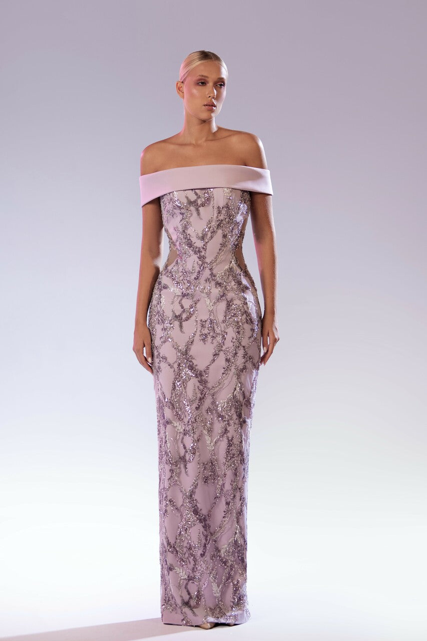 Off-Shoulder Gown with Cuts