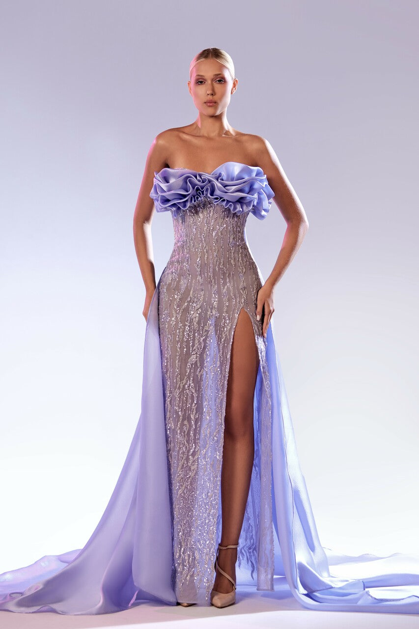 Strapless Organza Cape Gown