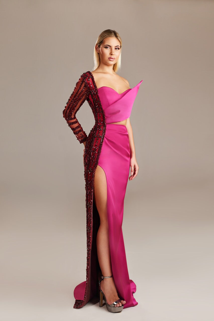 Asymmetrical Beaded Gown