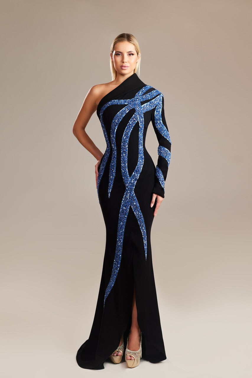 Asymmetrical-Neckline Gown