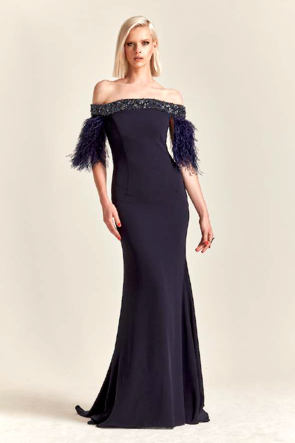 Off Shoulder Crepe Gown