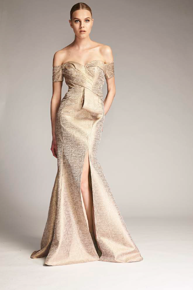 Off Shoulder Brocade Gown