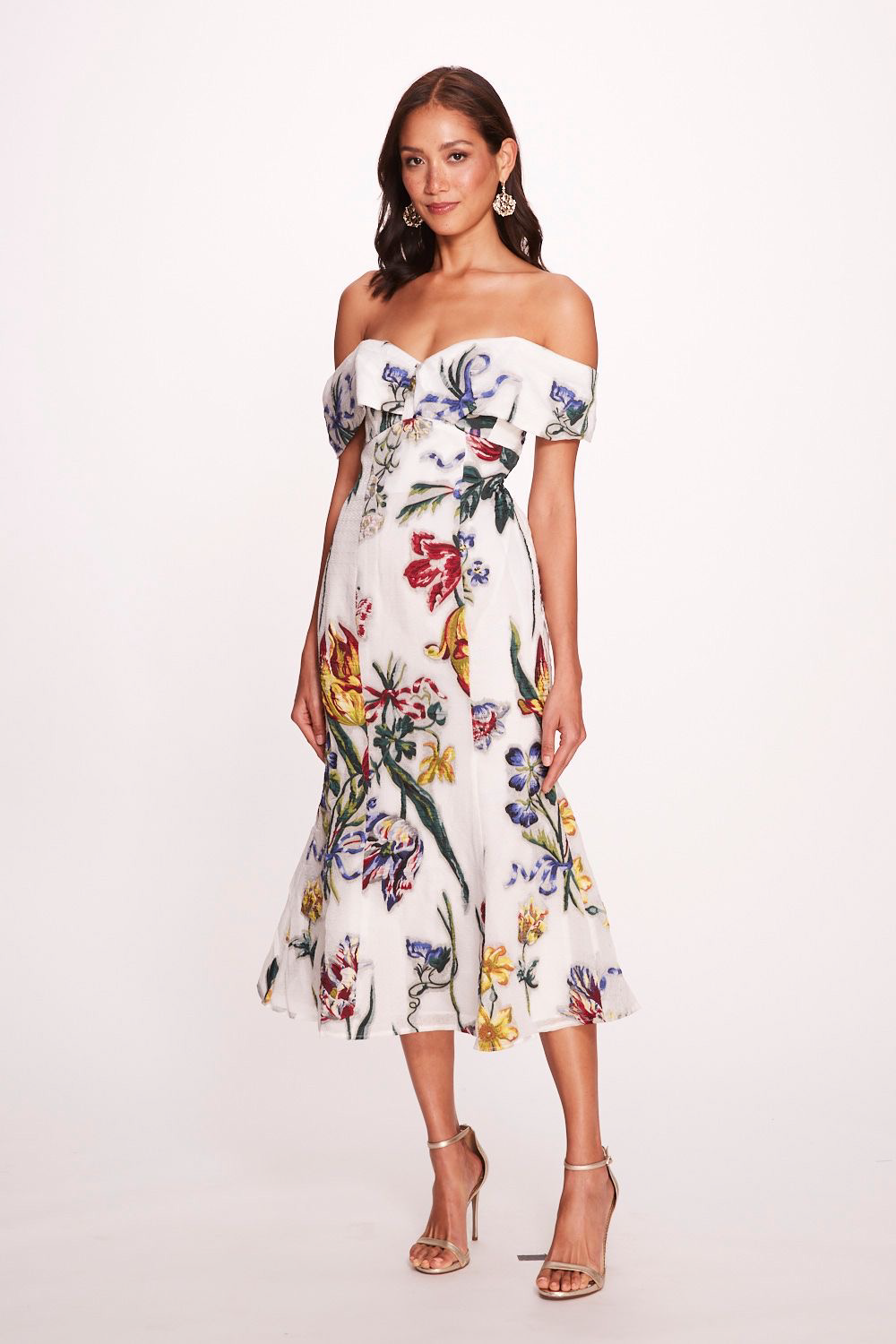 Off-Shoulder Floral Midi Dress