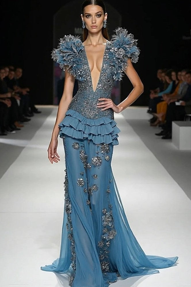 Structured Plunging Bodice Gown