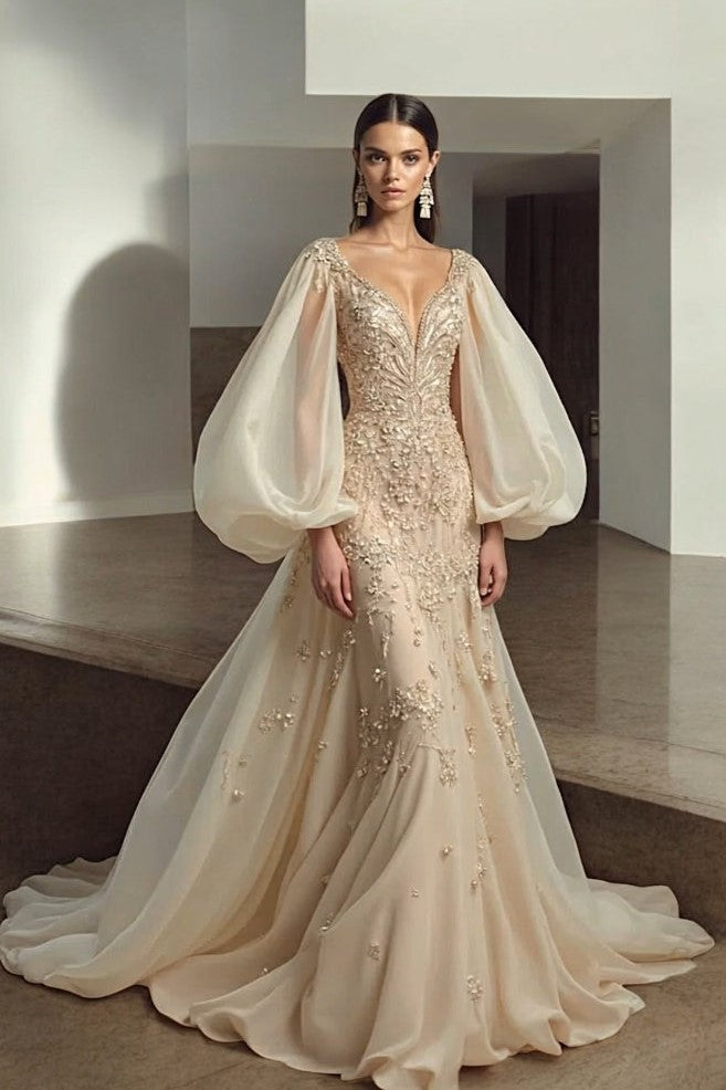 Puffy Slit Sleeved Gown