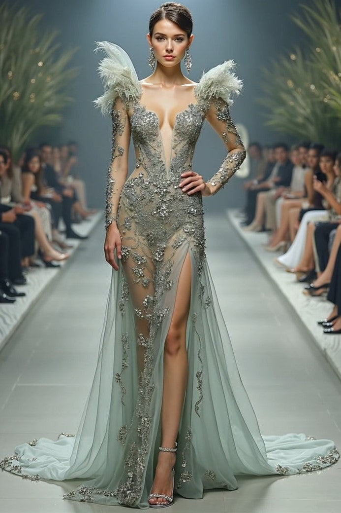 Long Sleeve Semi-Sheer Gown