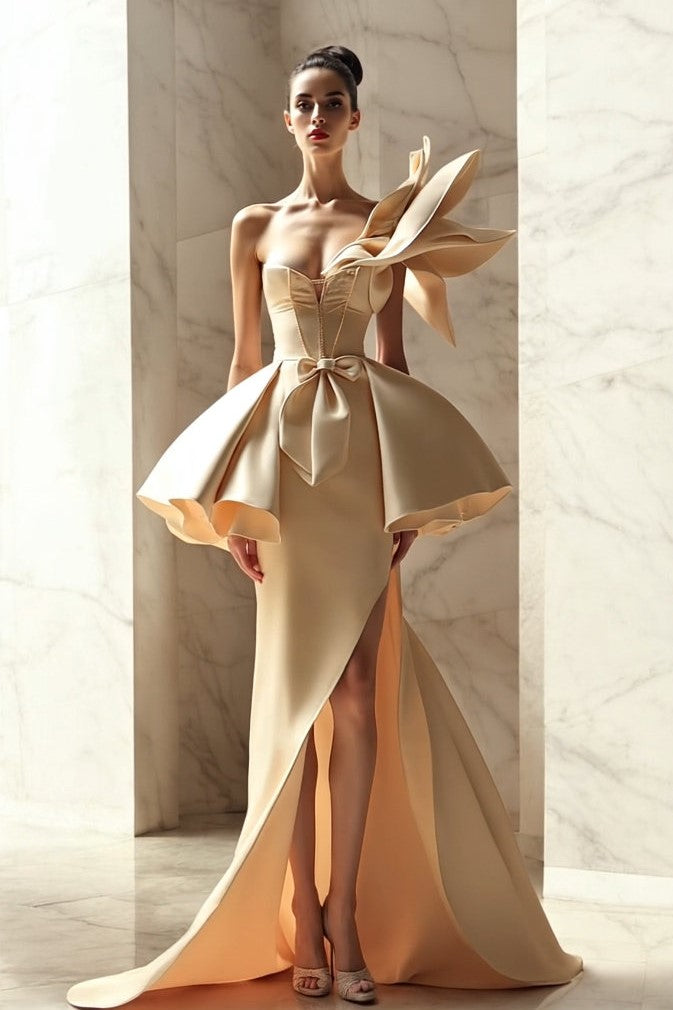 One Shoulder Flared Peplum Gown