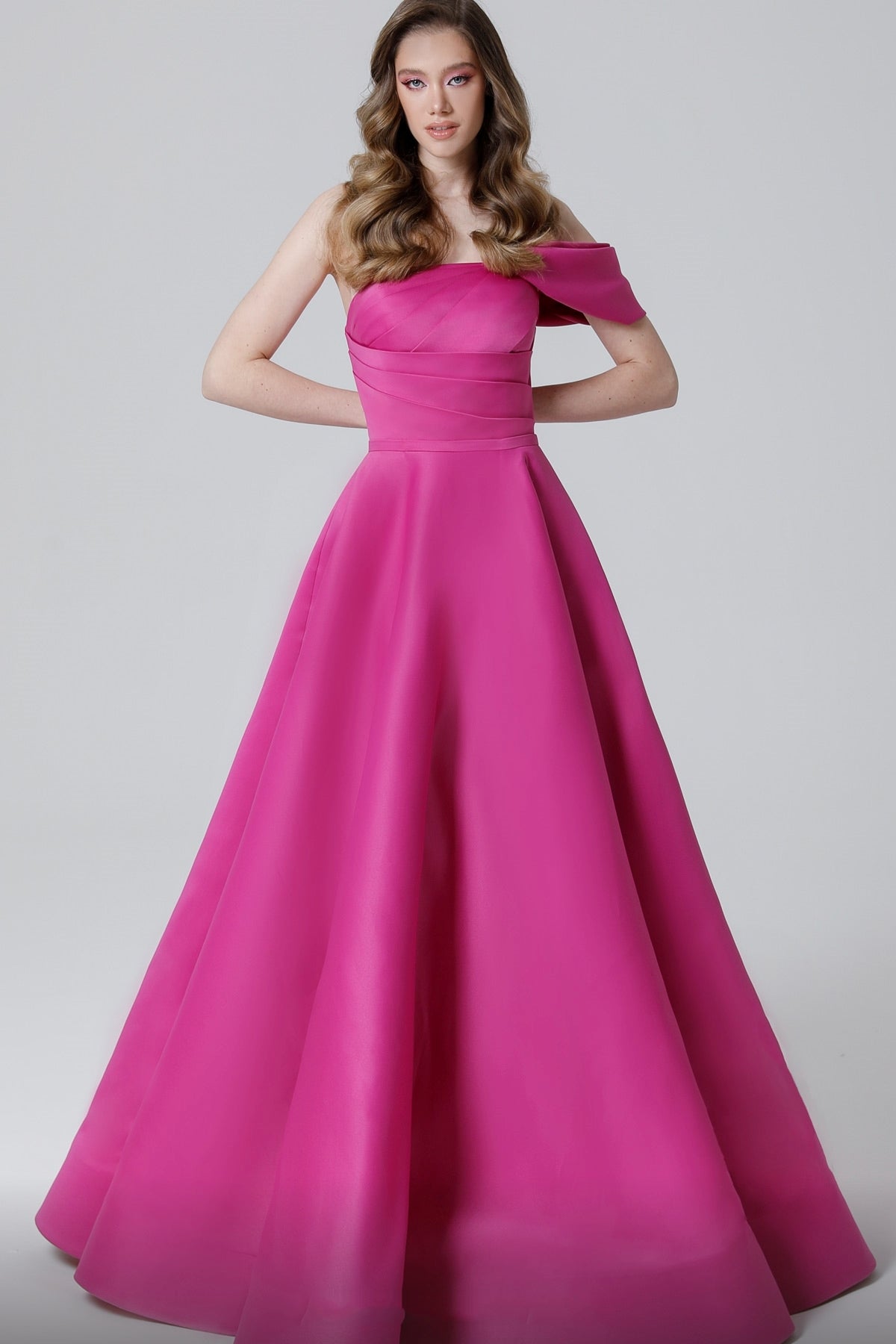 Draped Shoulder Ball Gown