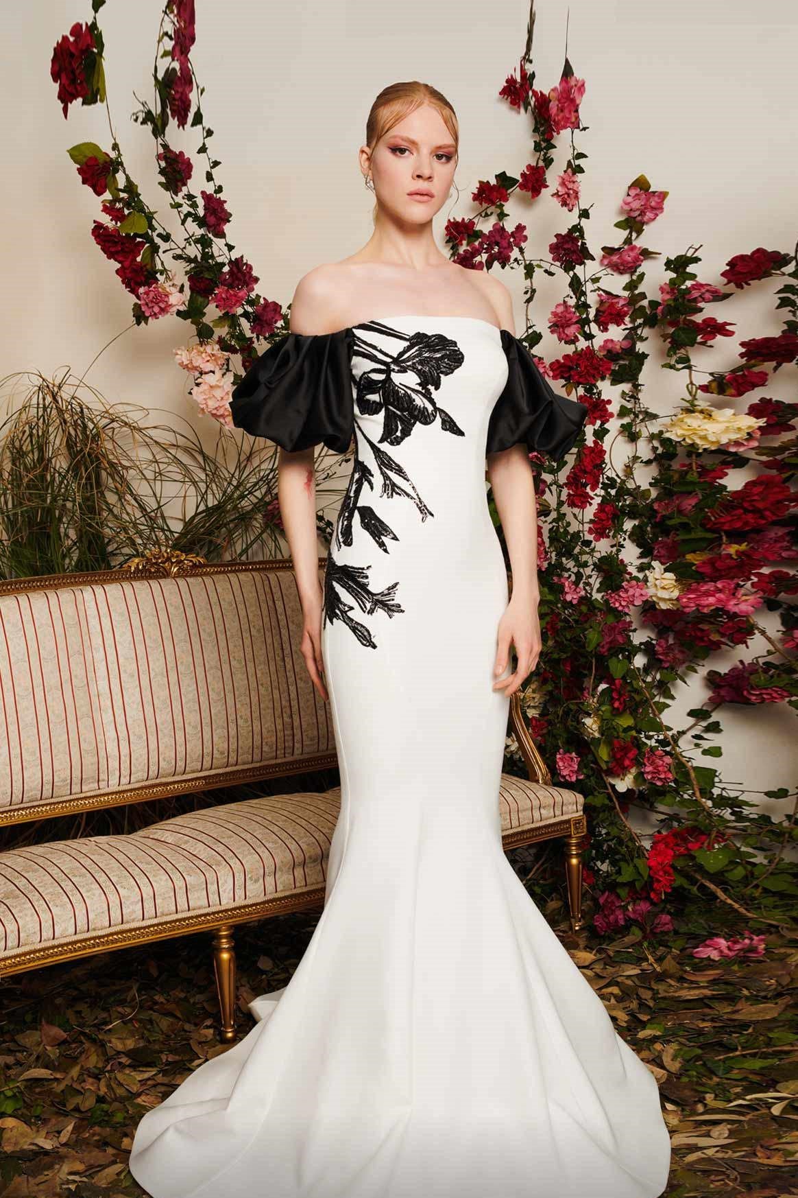 Off Shoulder Puff Sleeve Fit and Flare Gown