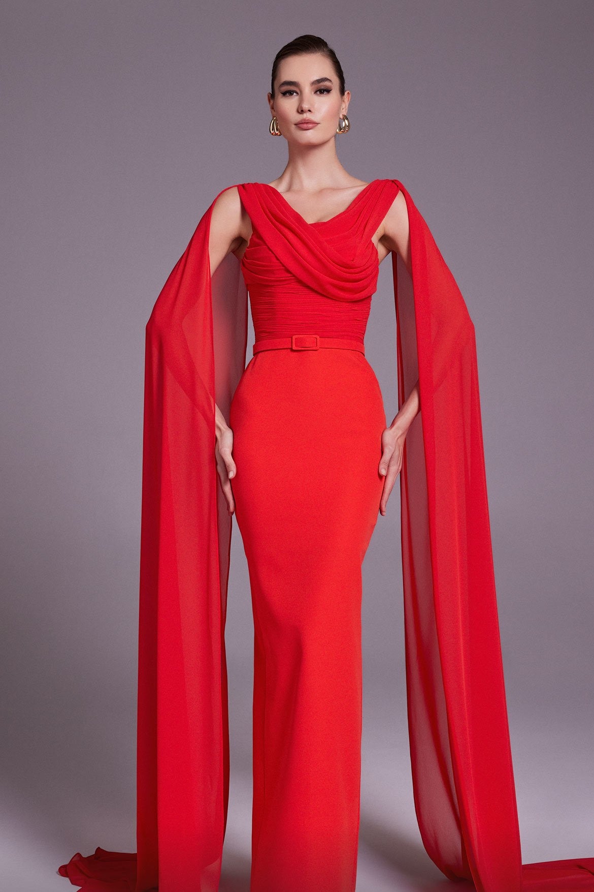 Cape Sleeve Fitted Gown