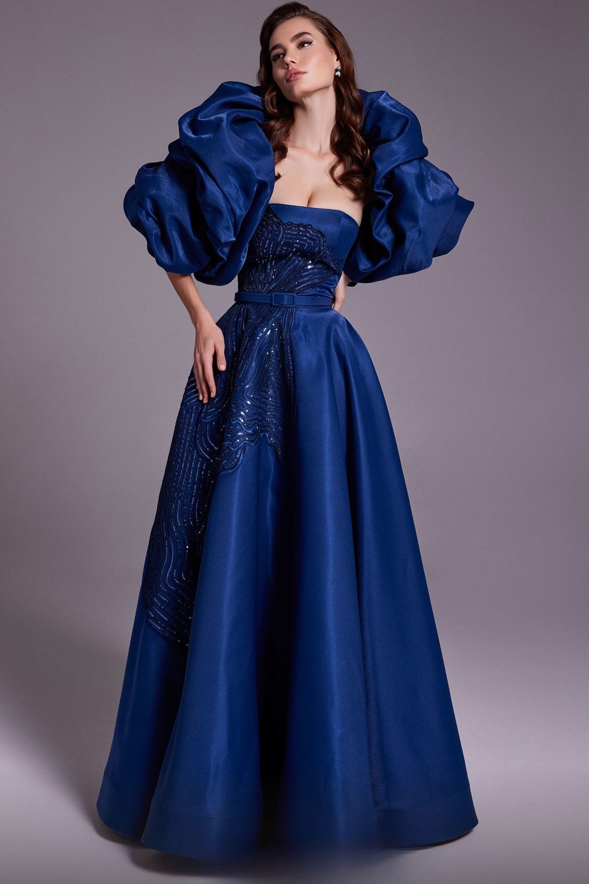 Strapless A-Line Gown with Wrap