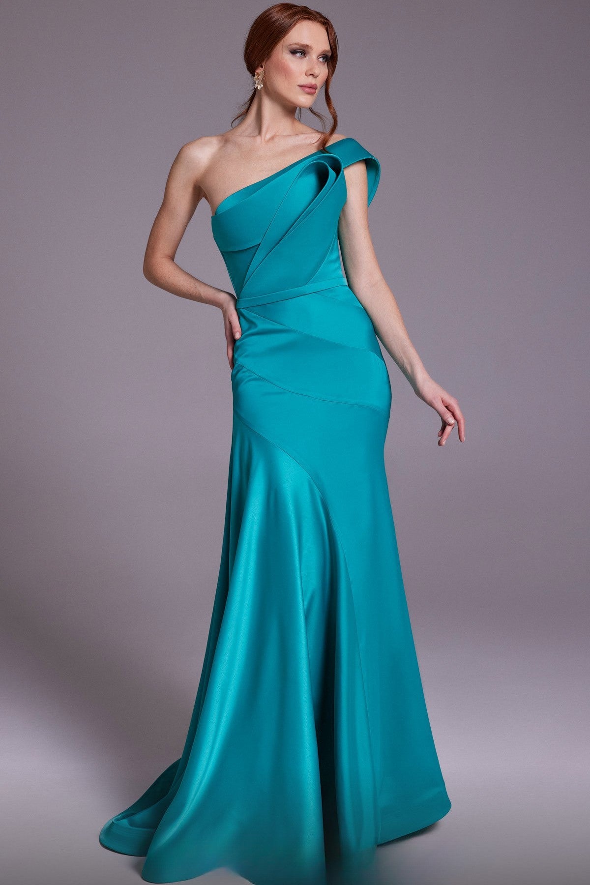 Sculpted One Shoulder Flared Gown