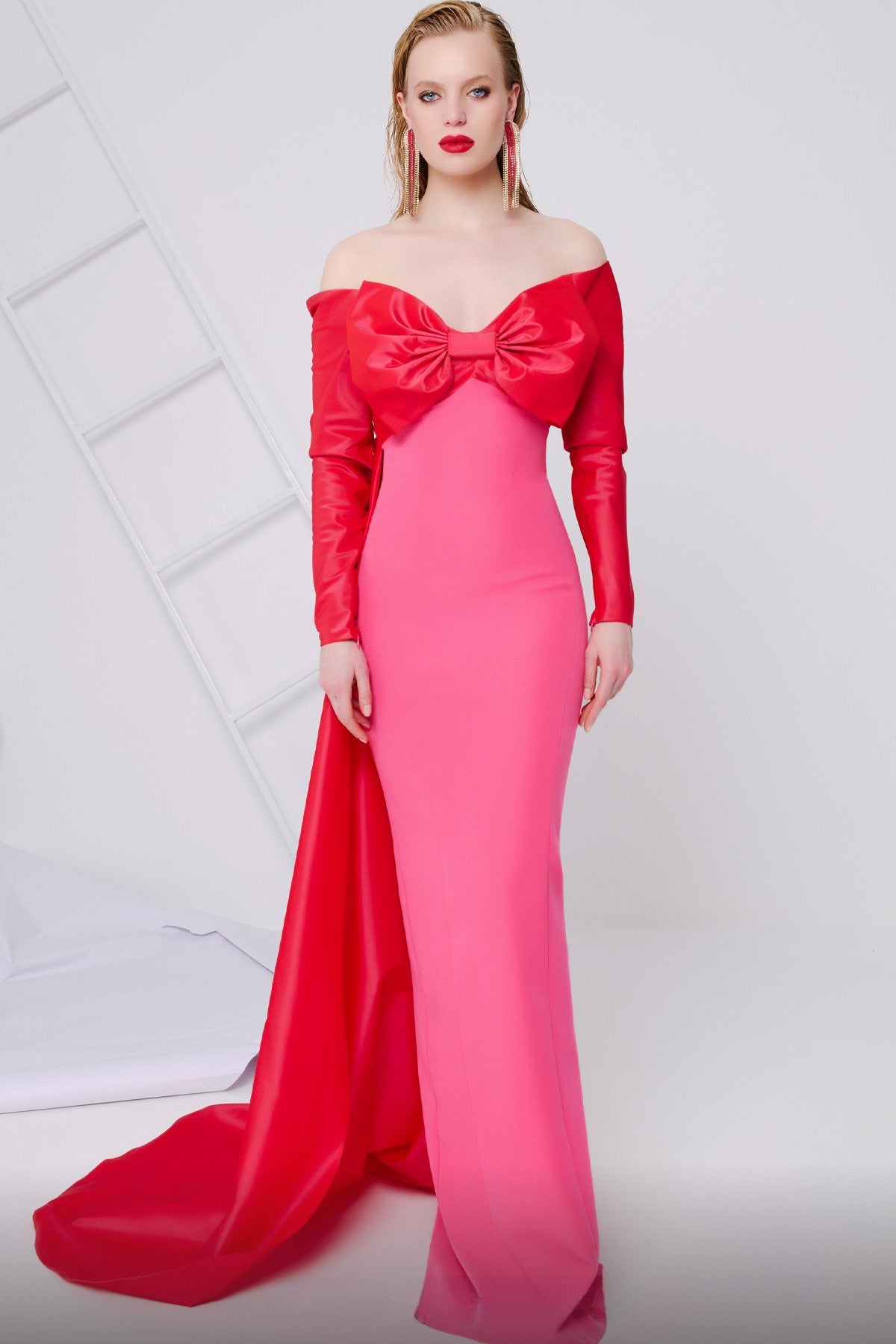 Bow Bodice Gown with Watteau Train