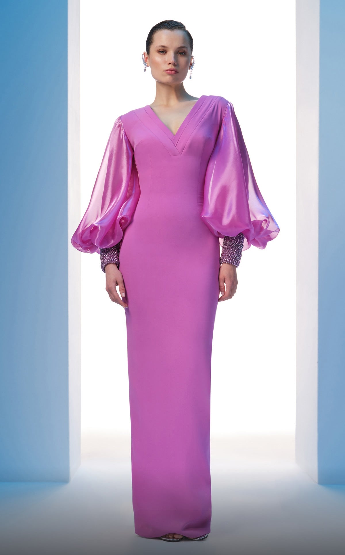 Long Balloon Sleeve Column Gown