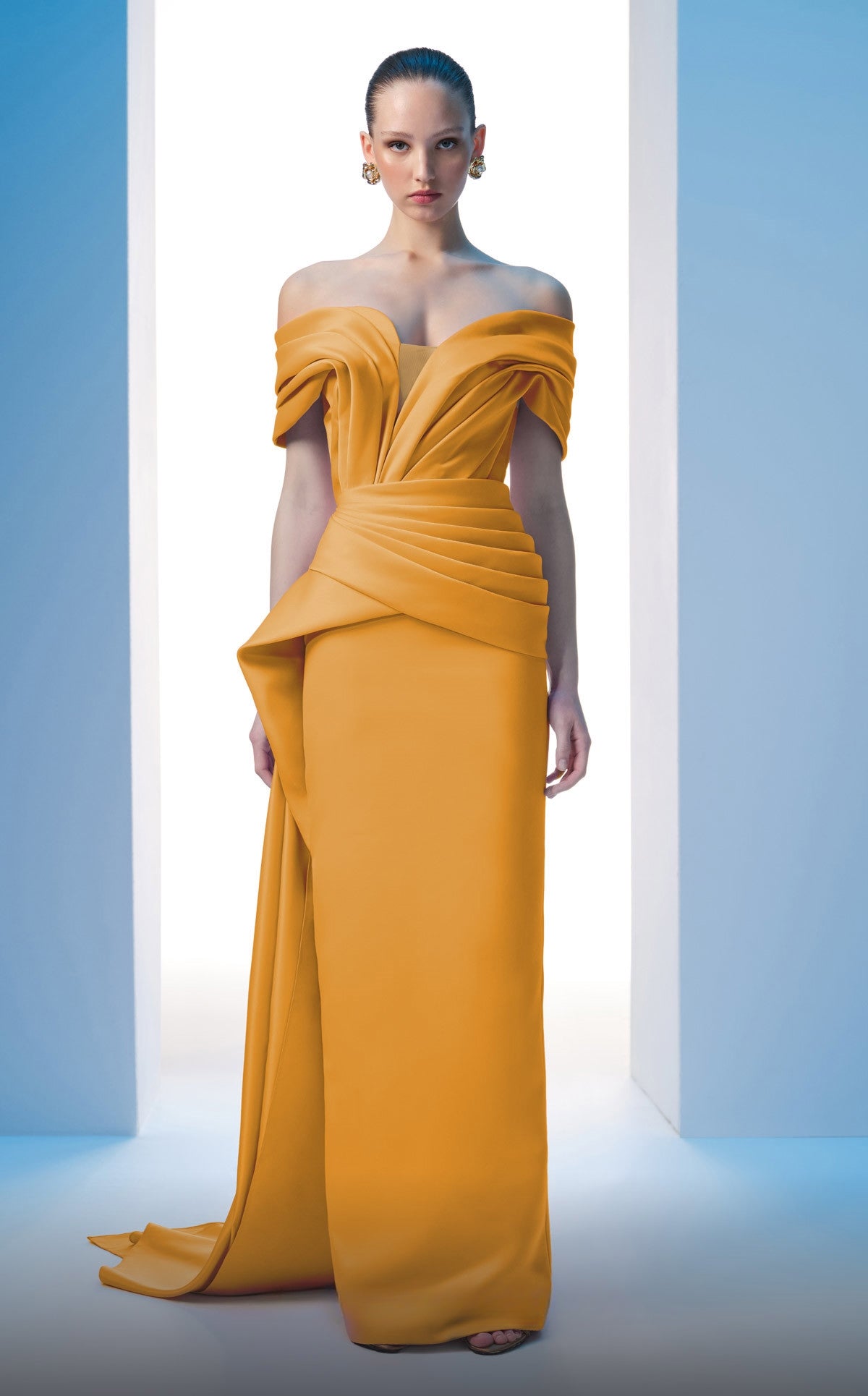 Pleated Bodice Column Gown