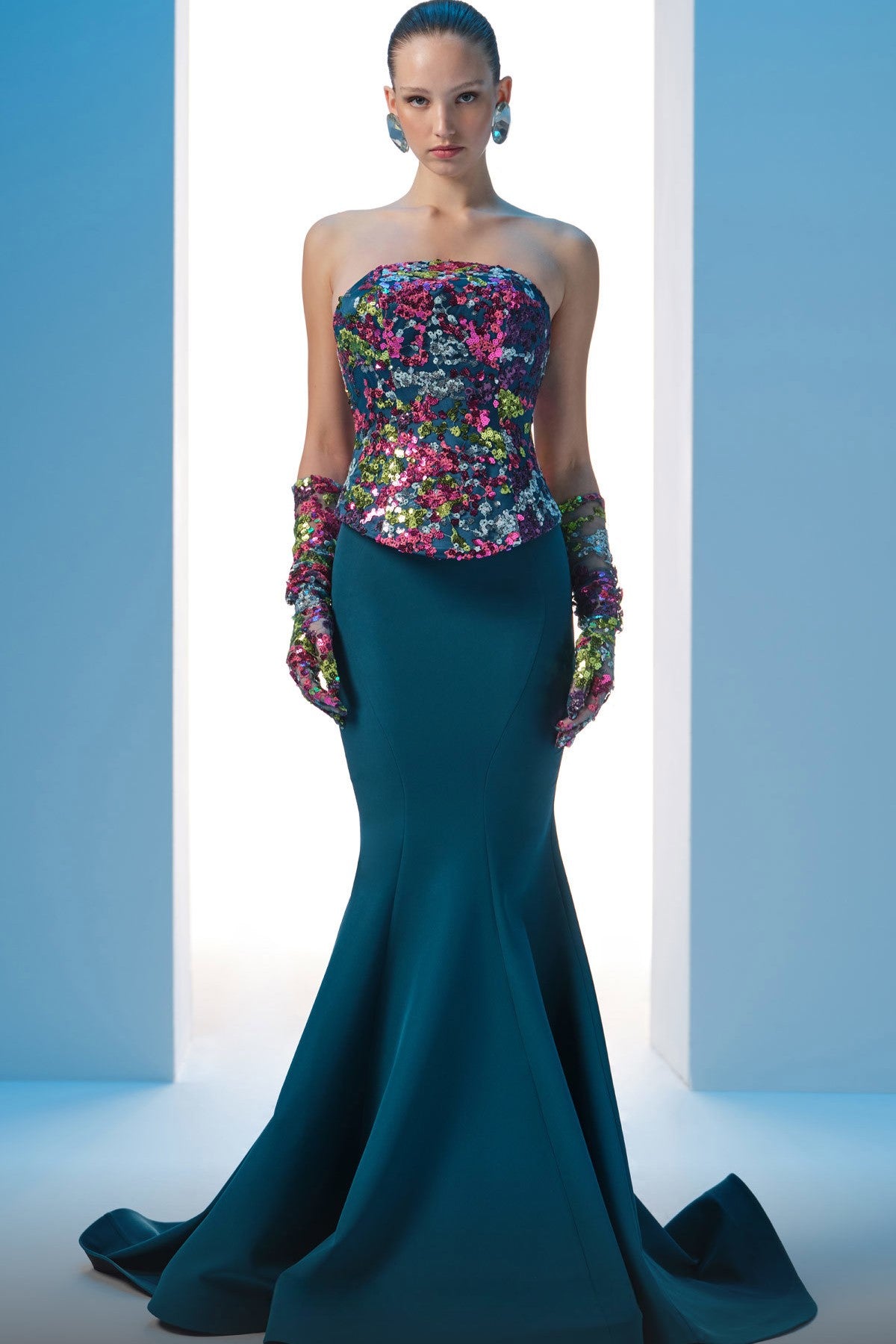 Flared Gown with Embellished Bodice