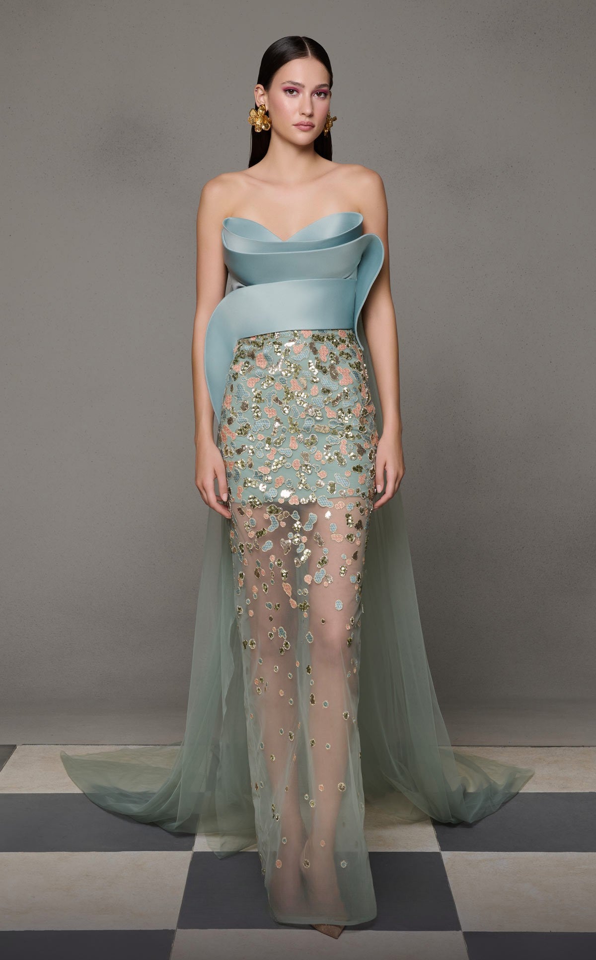 Sculpted Strapless Embellished Gown