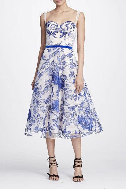 Sleeveless Floral Motif Midi-Tea Dress